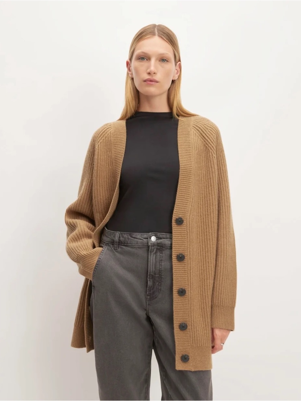 Everlane Felted Merino Cocoon Cardigan, Deep Camel, Medium tan oversized wool